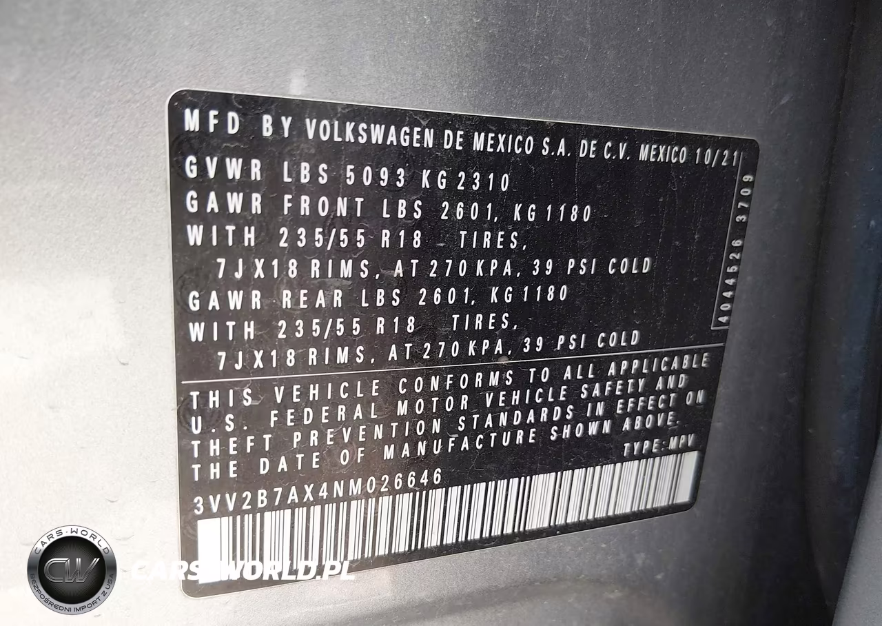 2022 Volkswagen Tiguan 2.0T Se VIN:3VV2B7AX4NM026646 - 9