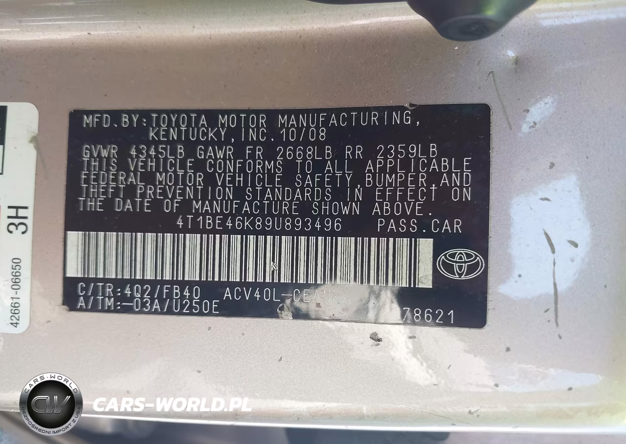 2009 Toyota Camry Le VIN:4T1BE46K89U893496 - 9