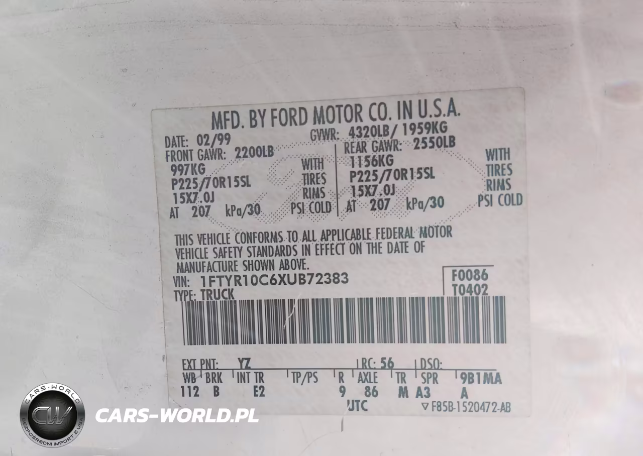 1999 Ford Ranger Xl-Xlt VIN:1FTYR10C6XUB72383 - 9