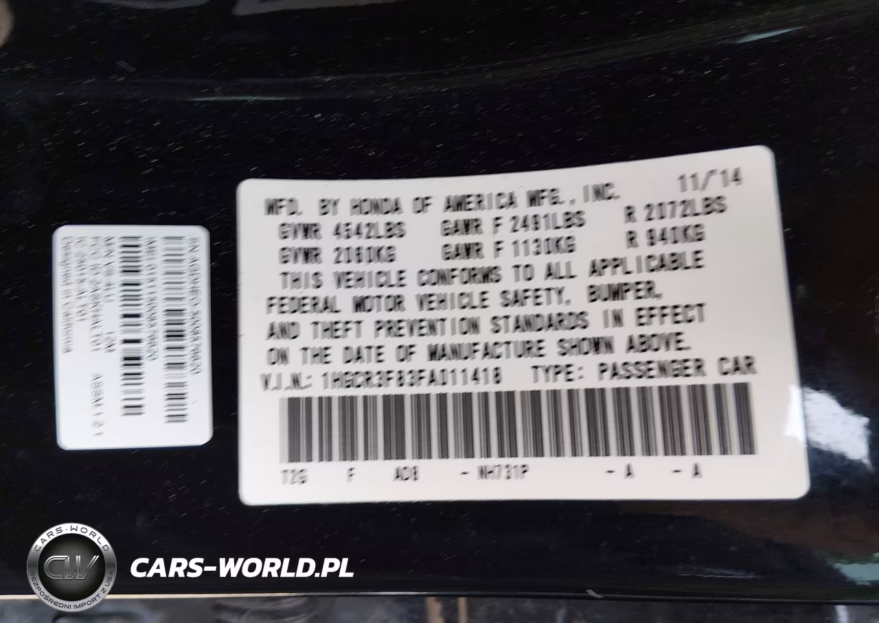 2015 Honda Accord Ex-L V-6 VIN:1HGCR3F83FA011418 - 9