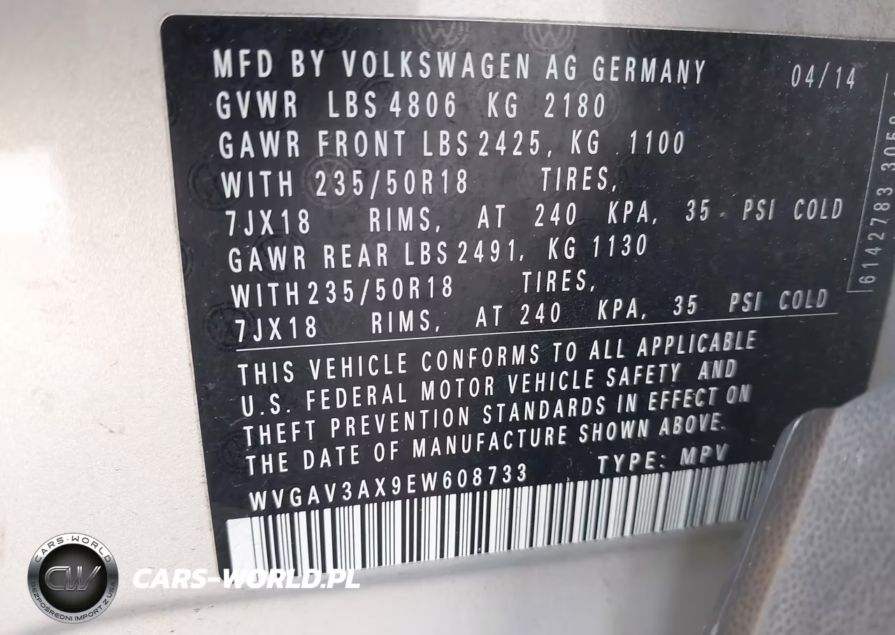 2014 Volkswagen Tiguan Se VIN:WVGAV3AX9EW608733 - 9