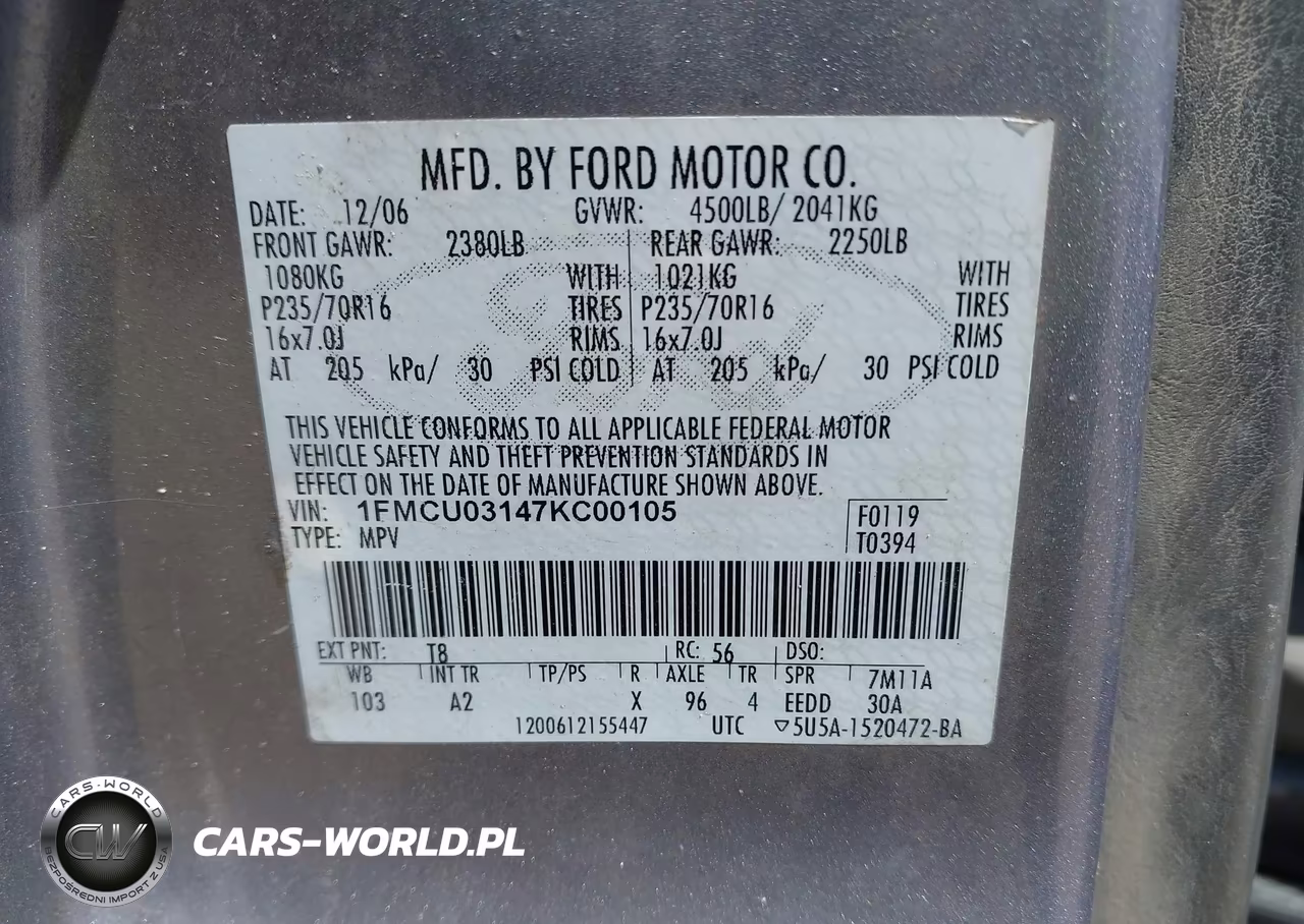 2007 Ford Escape Xlt-Xlt Sport VIN:1FMCU03147KC00105 - 9