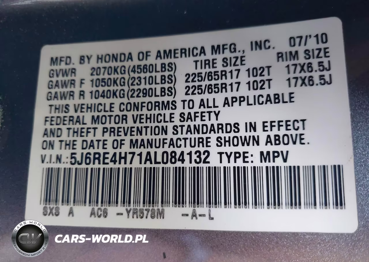 2010 Honda Cr-V Ex-L VIN:5J6RE4H71AL084132 - 9