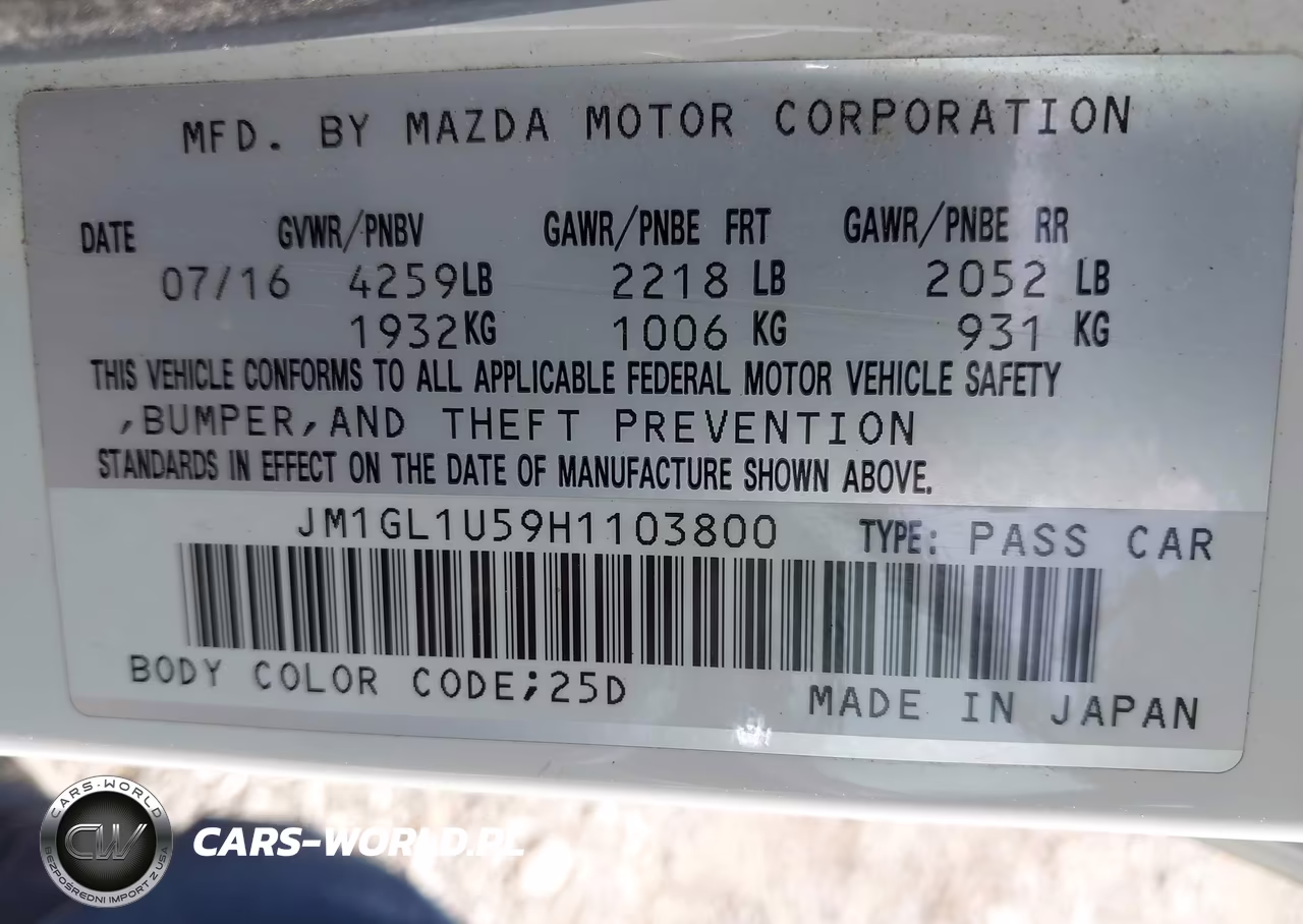 2017 Mazda Mazda6 Sport VIN:JM1GL1U59H1103800 - 9