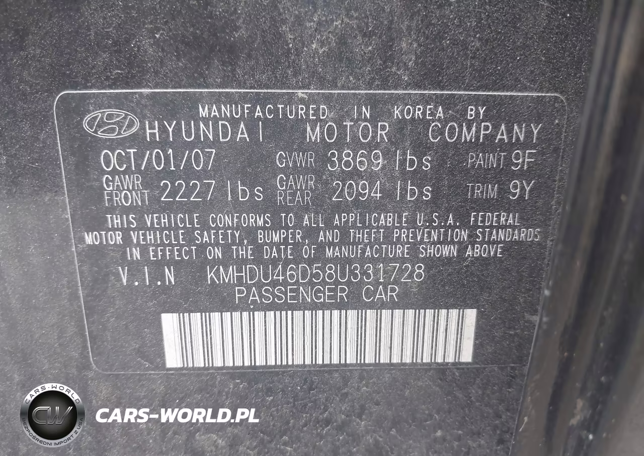 2008 Hyundai Elantra Gls-Se VIN:KMHDU46D58U331728 - 9