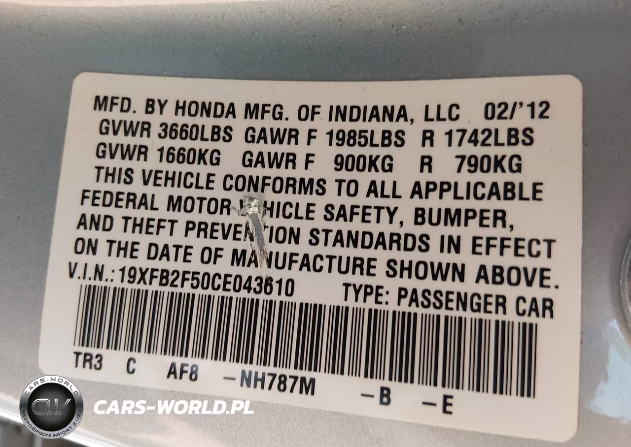 2012 Honda Civic Lx VIN:19XFB2F50CE043610 - 9