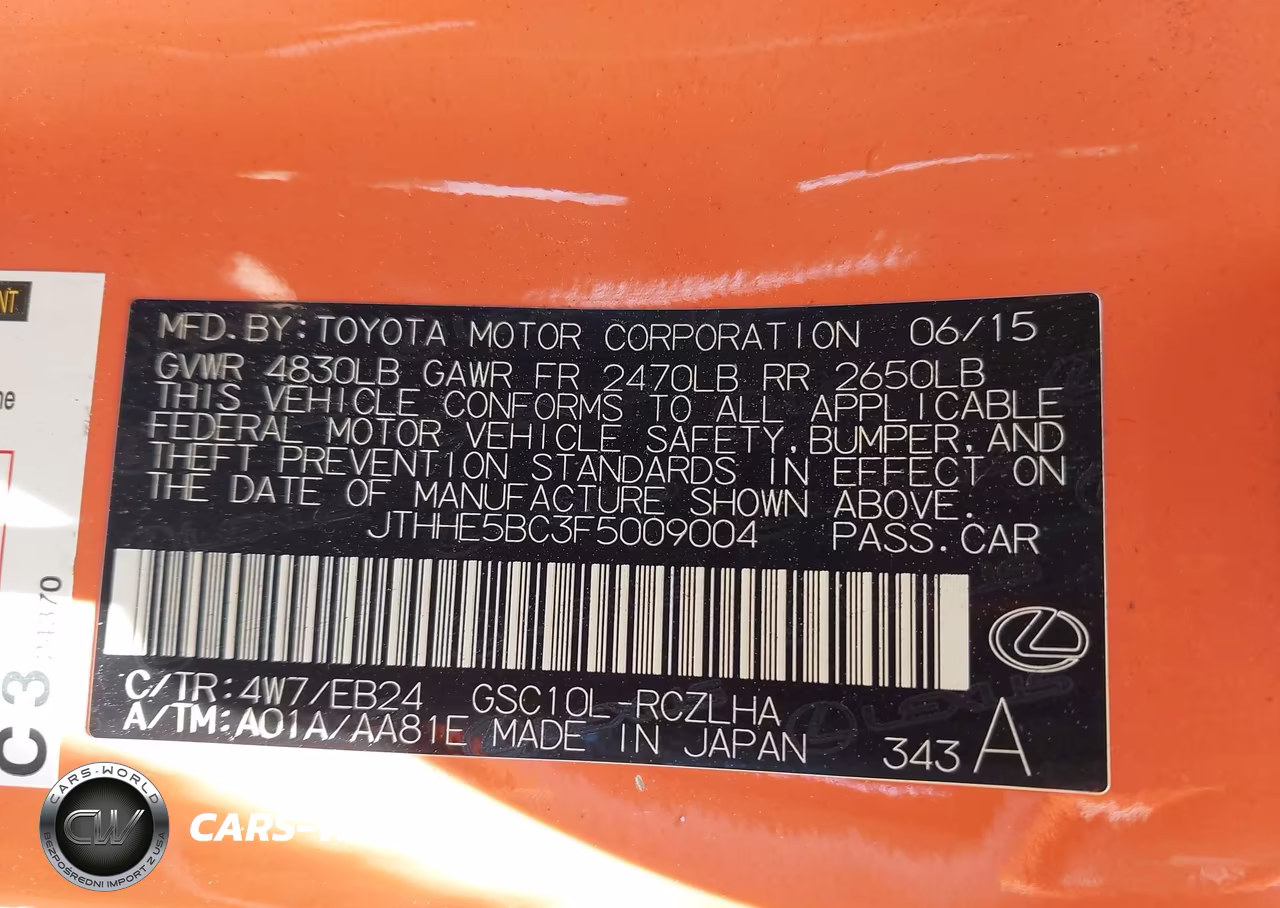 2015 Lexus Rc 350 VIN:JTHHE5BC3F5009004 - 9