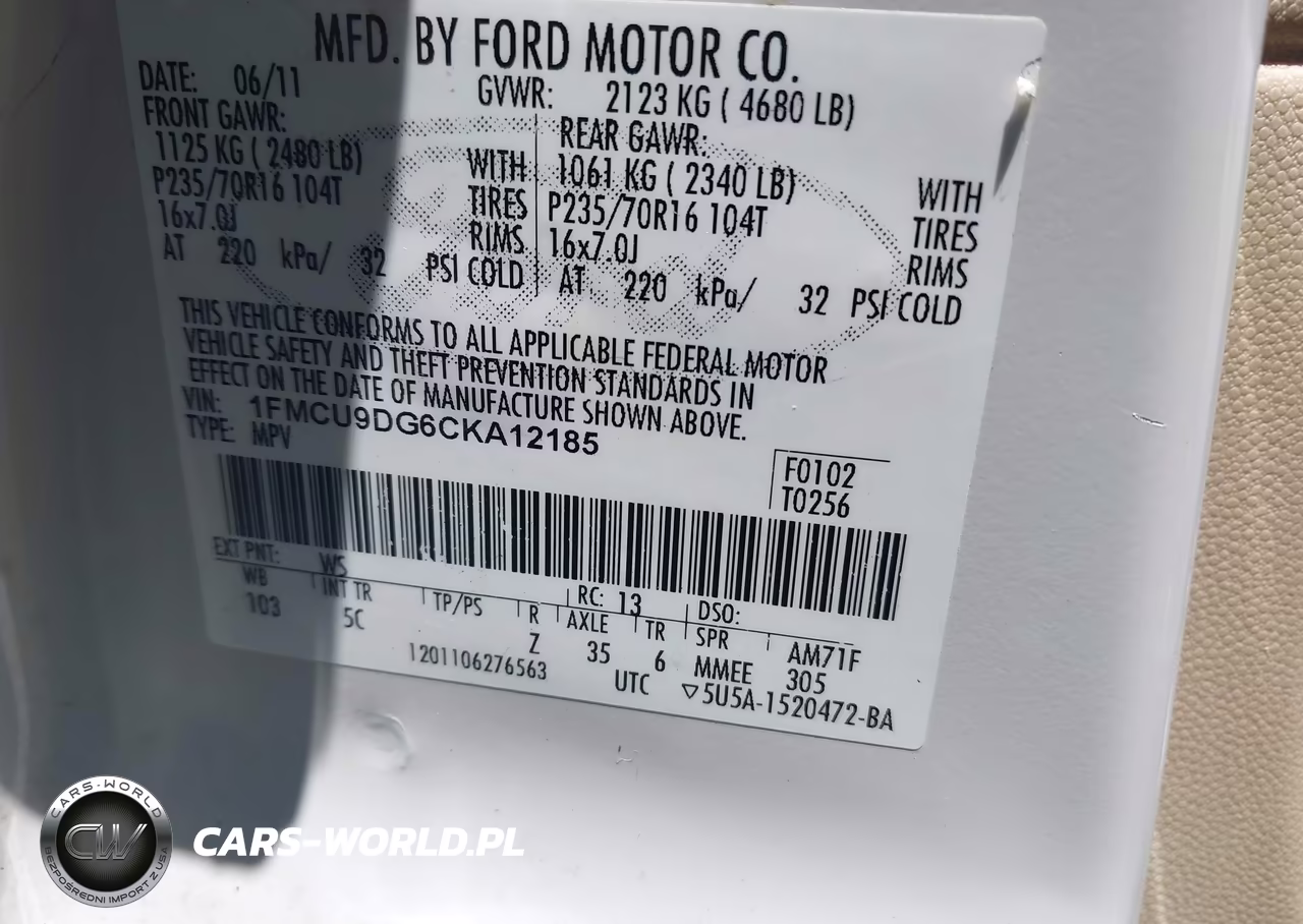 2012 Ford Escape Xlt VIN:1FMCU9DG6CKA12185 - 9