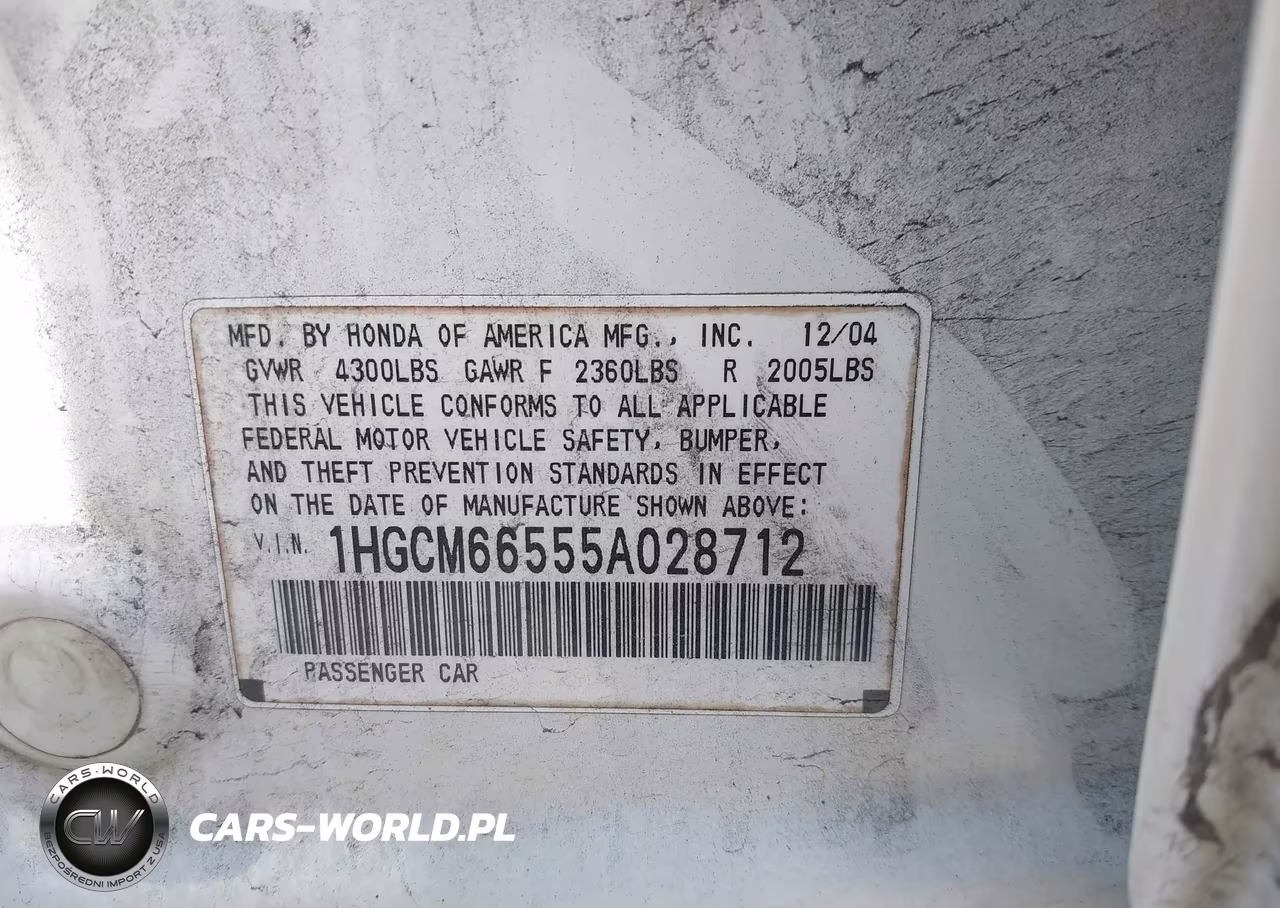2005 Honda Accord 3.0 Ex VIN:1HGCM66555A028712 - 9