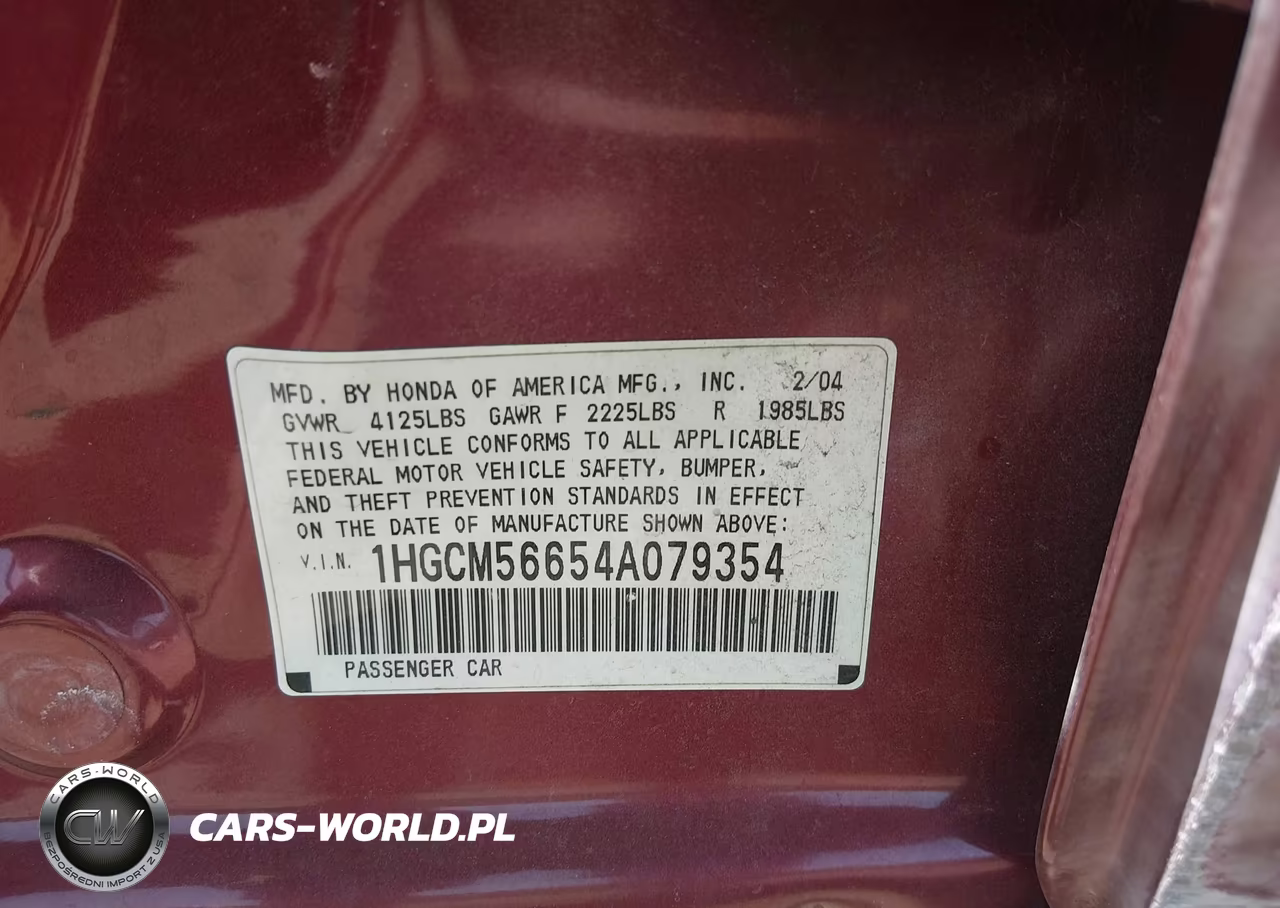 2004 Honda Accord 2.4 Ex VIN:1HGCM56654A079354 - 9