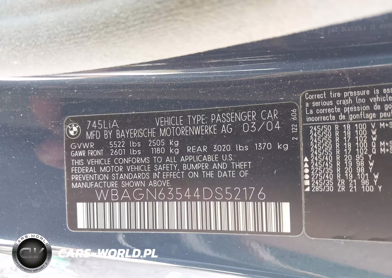 2004 BMW 745Li VIN:WBAGN63544DS52176 - 9