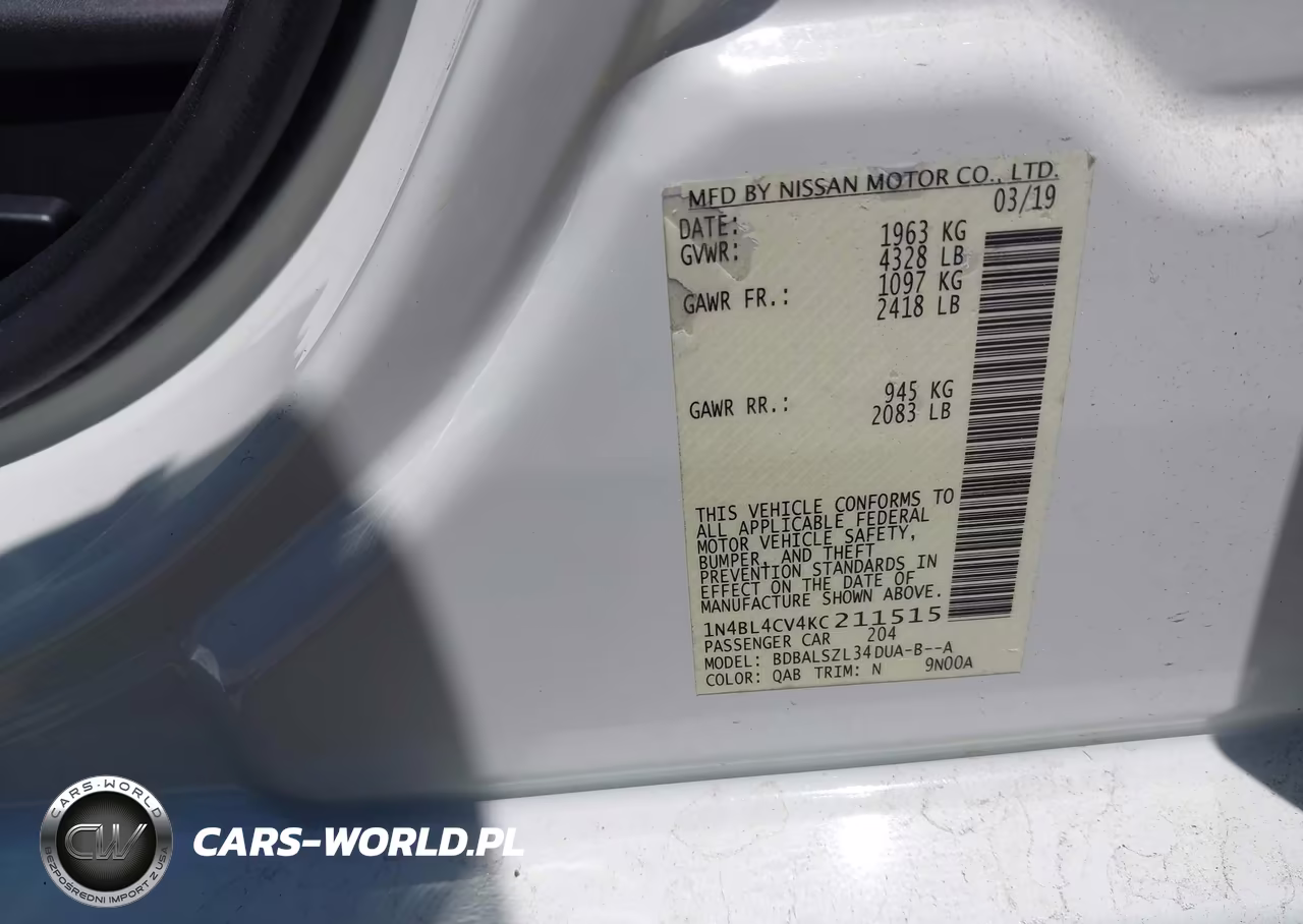 2019 Nissan Altima 2.5 Sr VIN:1N4BL4CV4KC211515 - 9