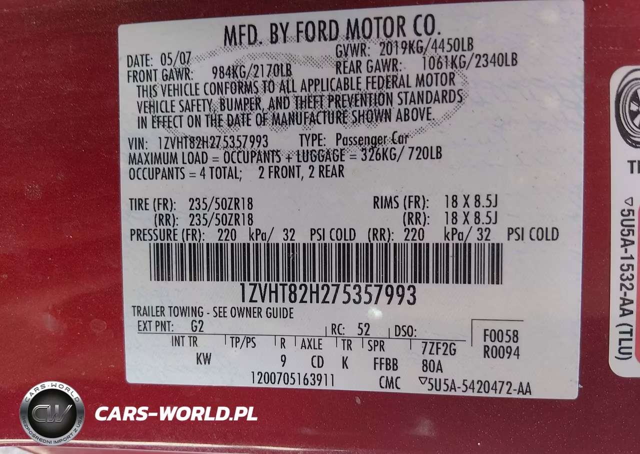 2007 Ford Mustang Gt Deluxe-Gt Premium VIN:1ZVHT82H275357993 - 9