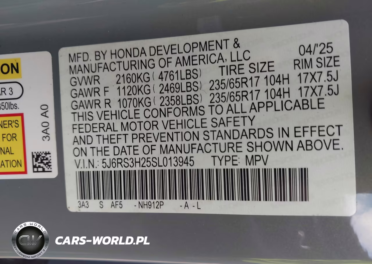2025 Honda Cr-V Lx 2Wd VIN:5J6RS3H25SL013945 - 9