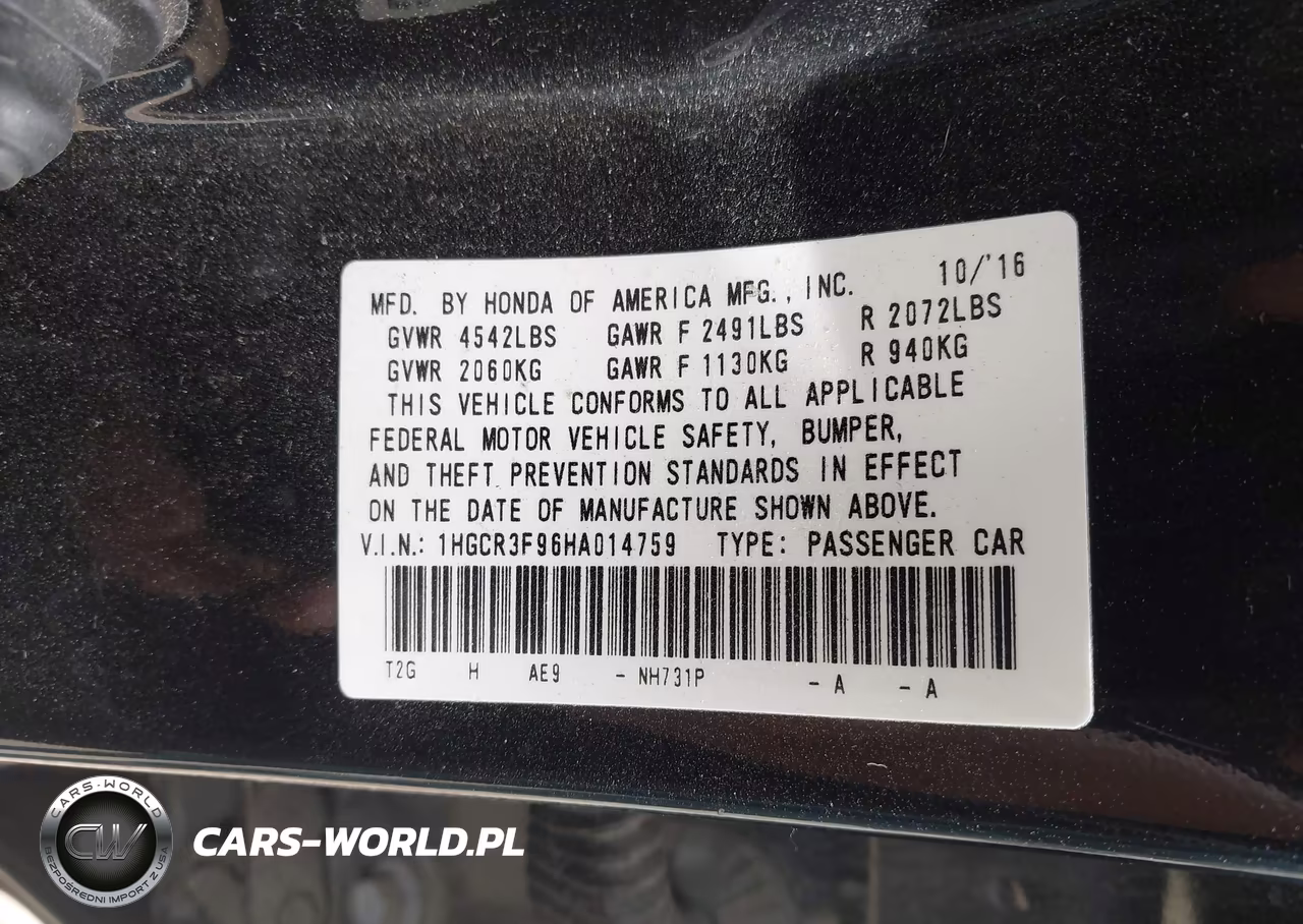 2017 Honda Accord Touring V6 VIN:1HGCR3F96HA014759 - 9