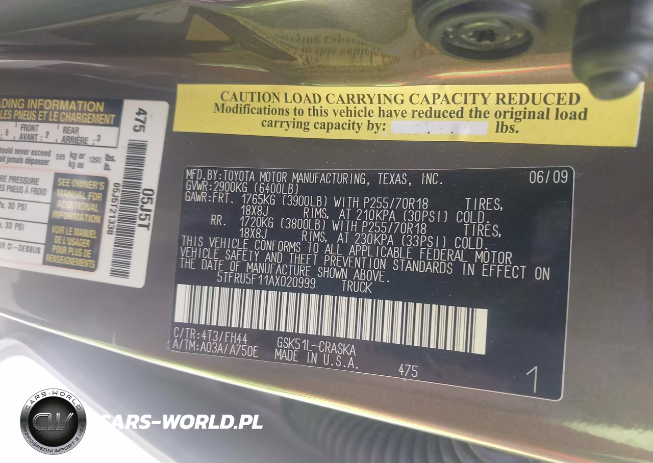 2010 Toyota Tundra Grade V6 VIN:5TFRU5F11AX020999 - 9