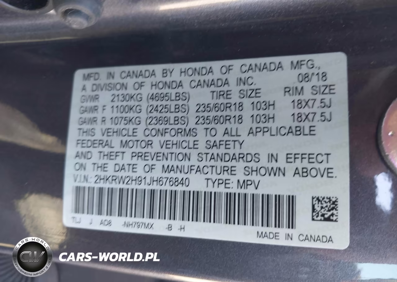 2018 Honda Cr-V Touring VIN:2HKRW2H91JH676840 - 9