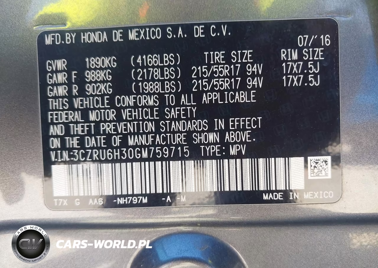 2016 Honda Hr-V Lx VIN:3CZRU6H30GM759715 - 9