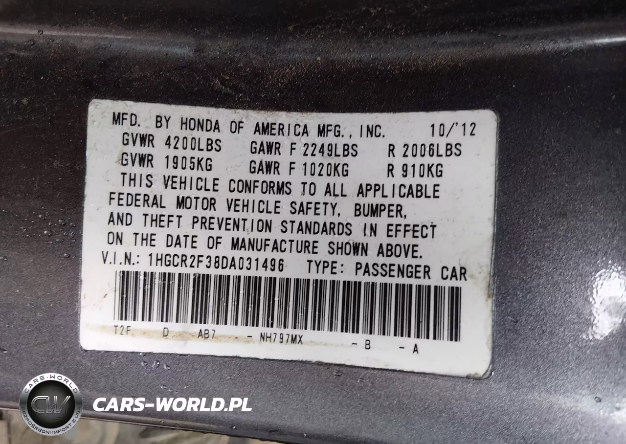 2013 Honda Accord Lx VIN:1HGCR2F38DA031496 - 9