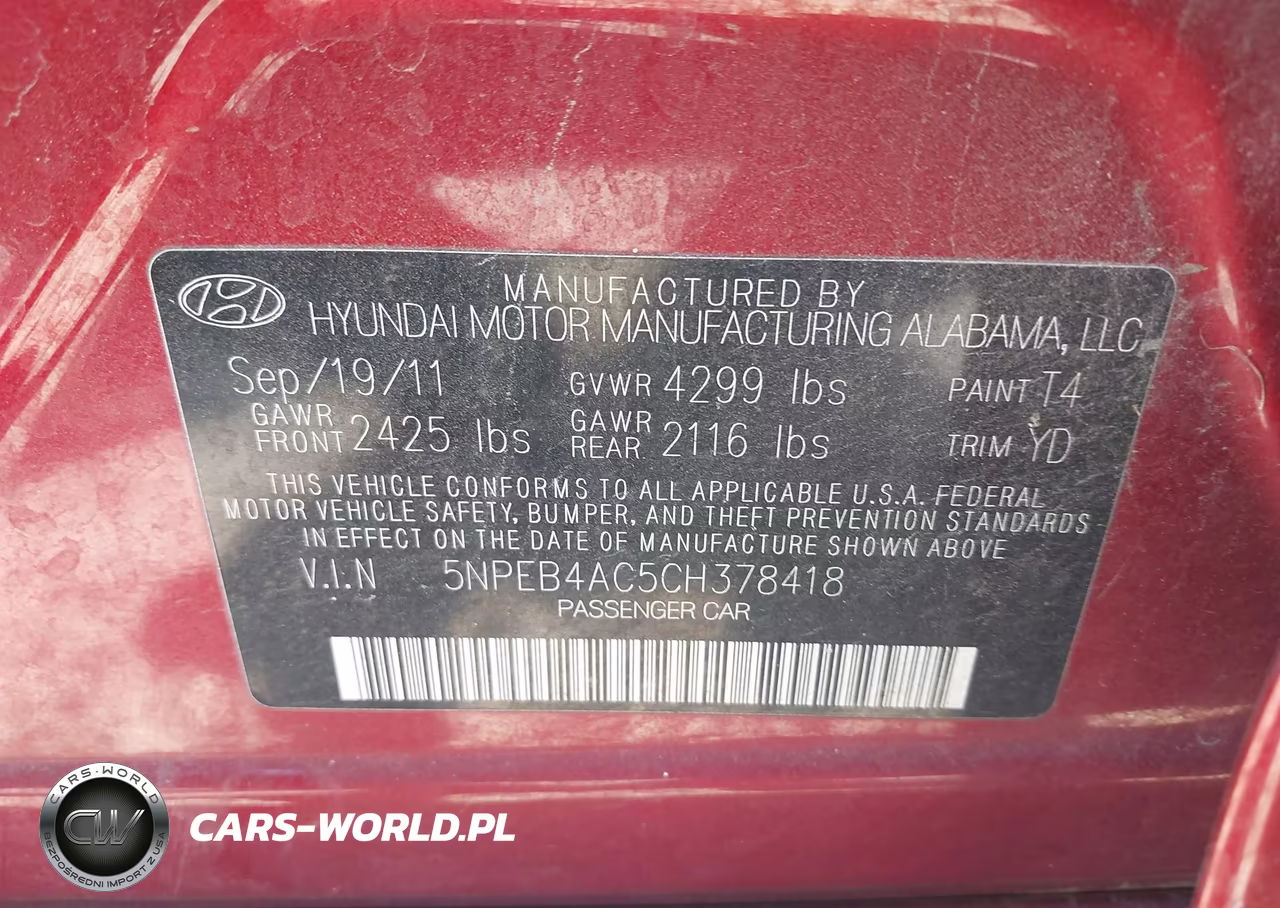 2012 Hyundai Sonata Gls VIN:5NPEB4AC5CH378418 - 9