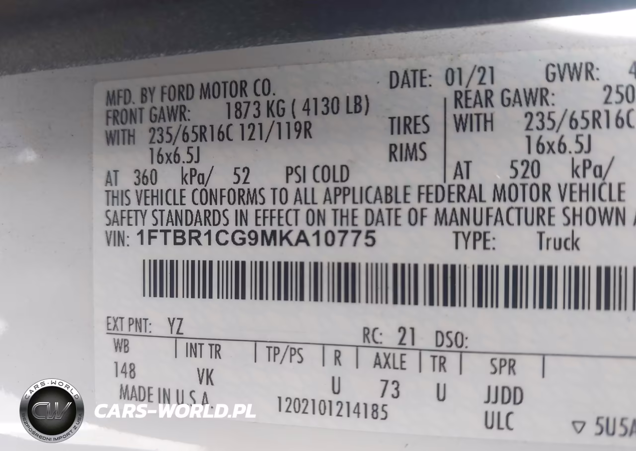 2021 Ford Transit-250 VIN:1FTBR1CG9MKA10775 - 9