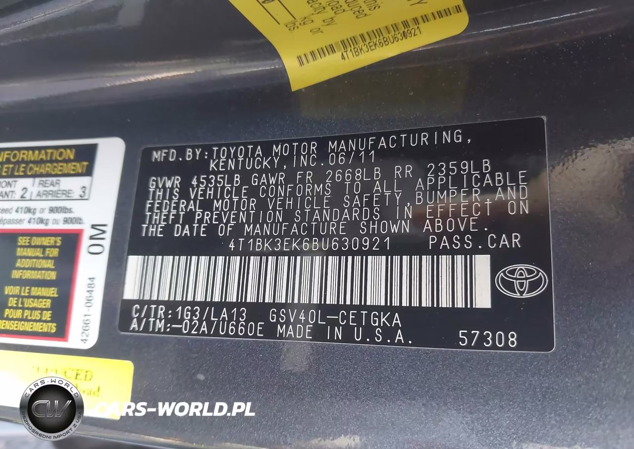 2011 Toyota Camry Xle V6 VIN:4T1BK3EK6BU630921 - 9