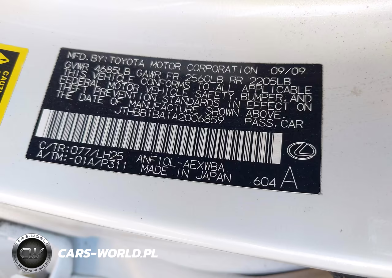2010 Lexus Hs 250H Premium VIN:JTHBB1BA1A2006859 - 9