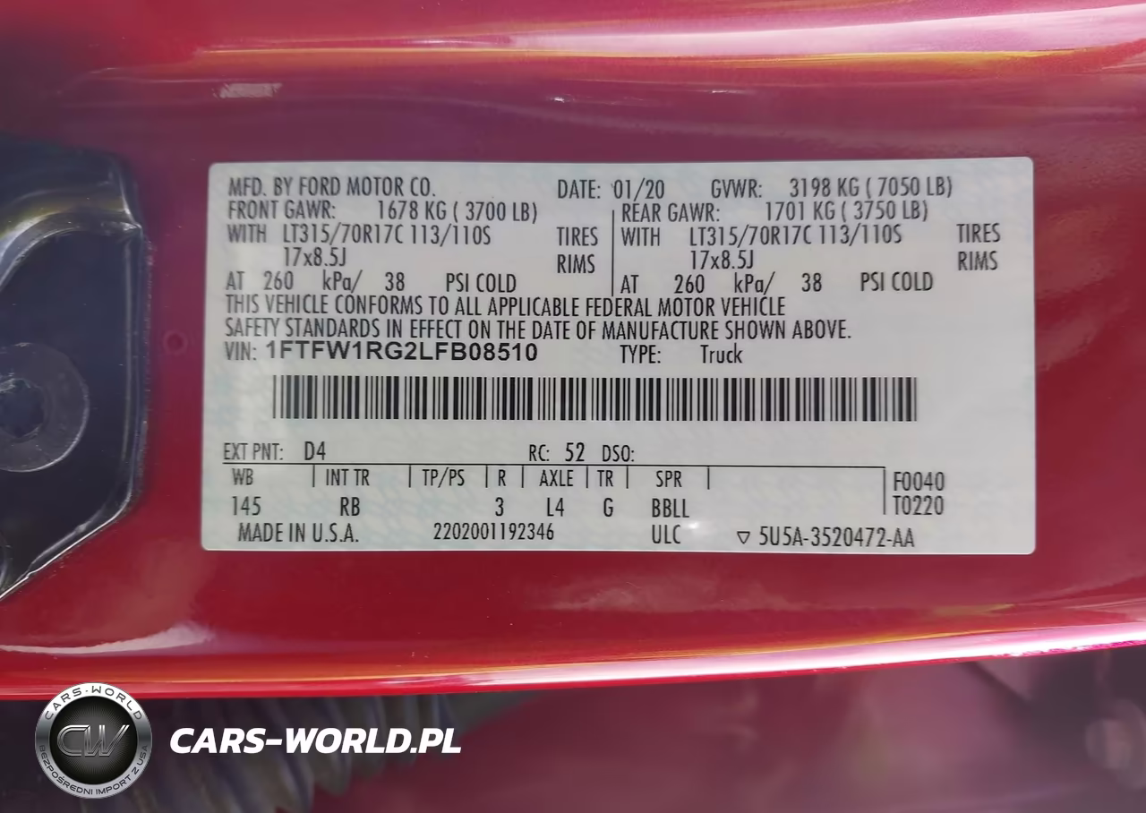 2020 Ford F-150 Raptor VIN:1FTFW1RG2LFB08510 - 9
