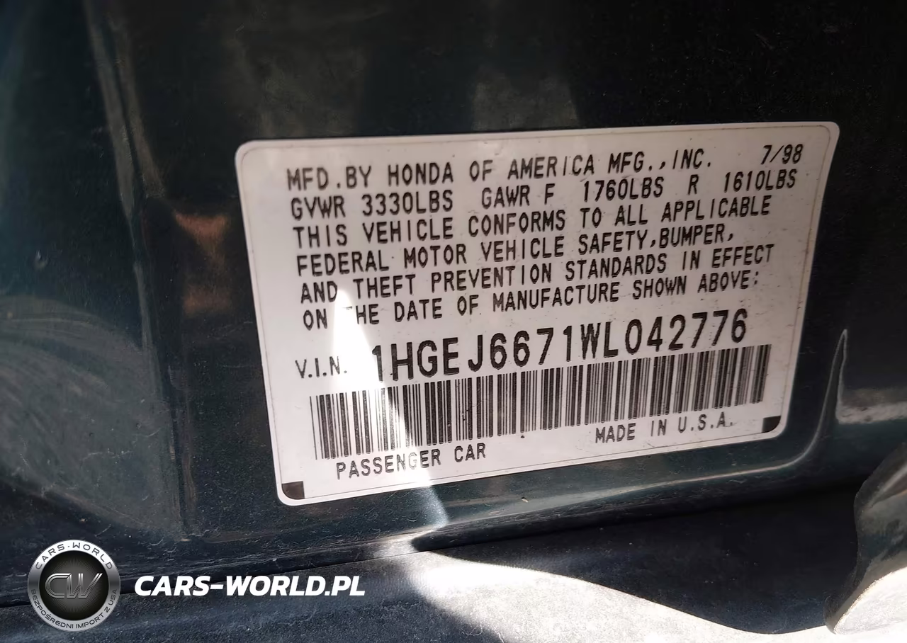 1998 Honda Civic Lx VIN:1HGEJ6671WL042776 - 9