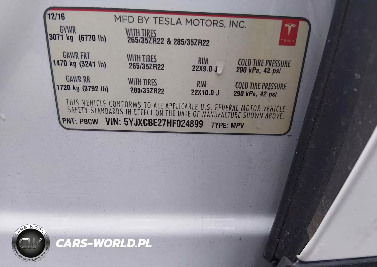 2017 Tesla Model X 100D-75D-90D VIN:5YJXCBE27HF024899 - 8
