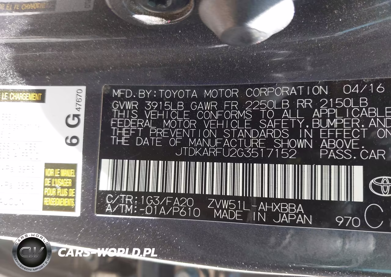 2016 Toyota Prius Two Eco VIN:JTDKARFU2G3517152 - 9