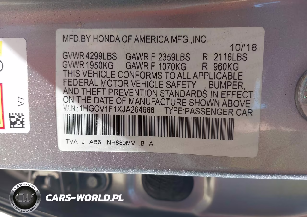 2018 Honda Accord Lx VIN:1HGCV1F1XJA264666 - 9