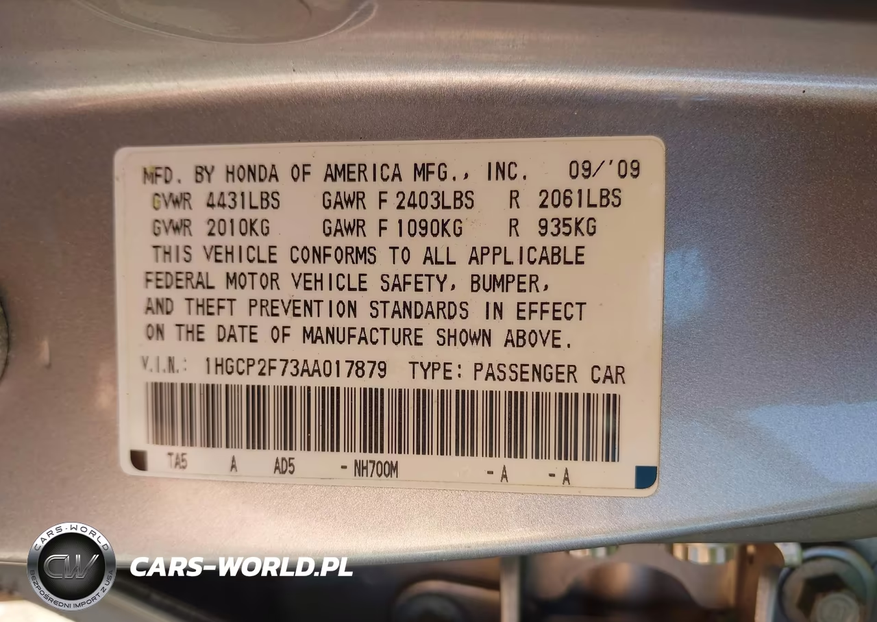 2010 Honda Accord 2.4 Ex VIN:1HGCP2F73AA017879 - 9