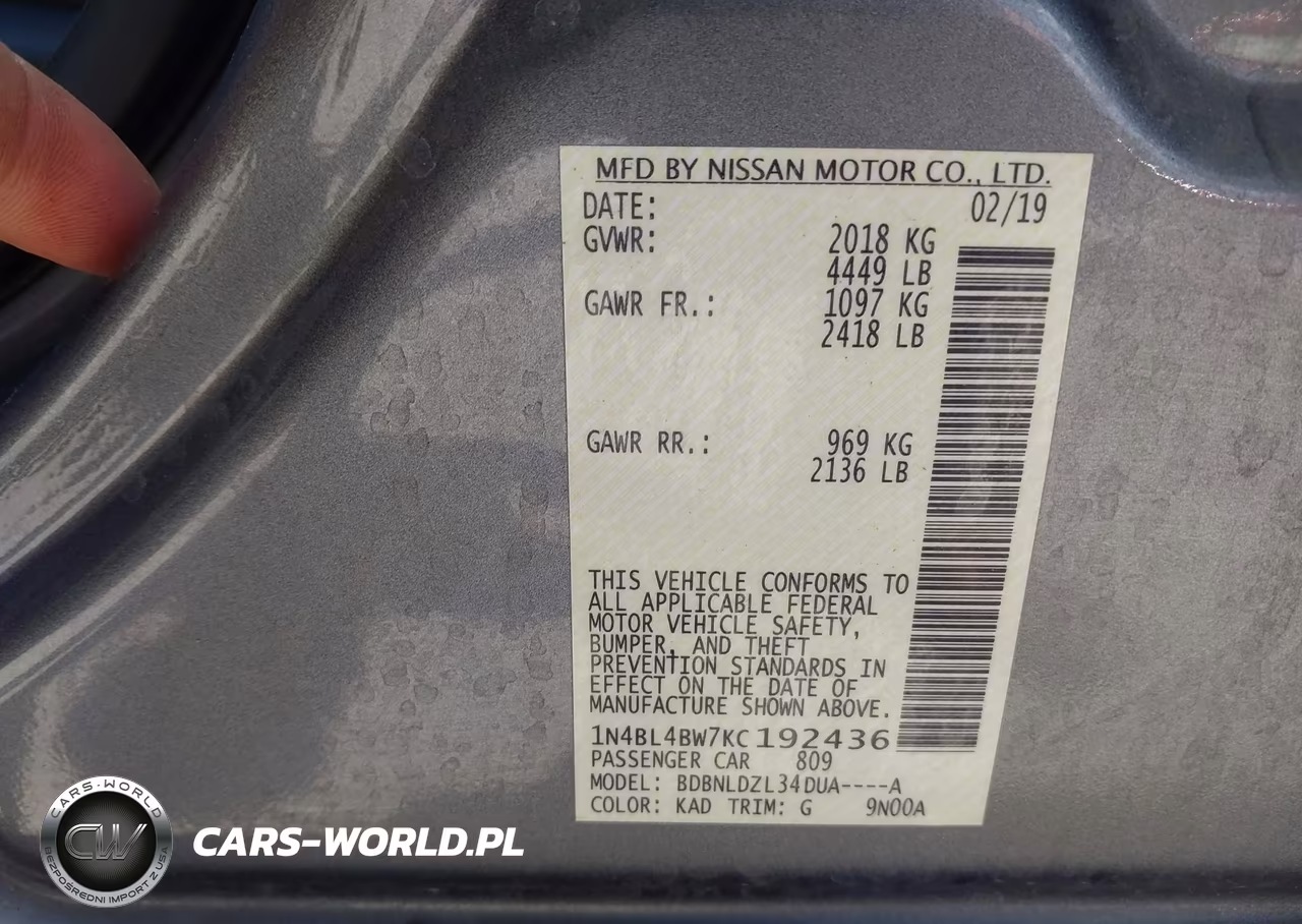 2019 Nissan Altima 2.5 S VIN:1N4BL4BW7KC192436 - 9