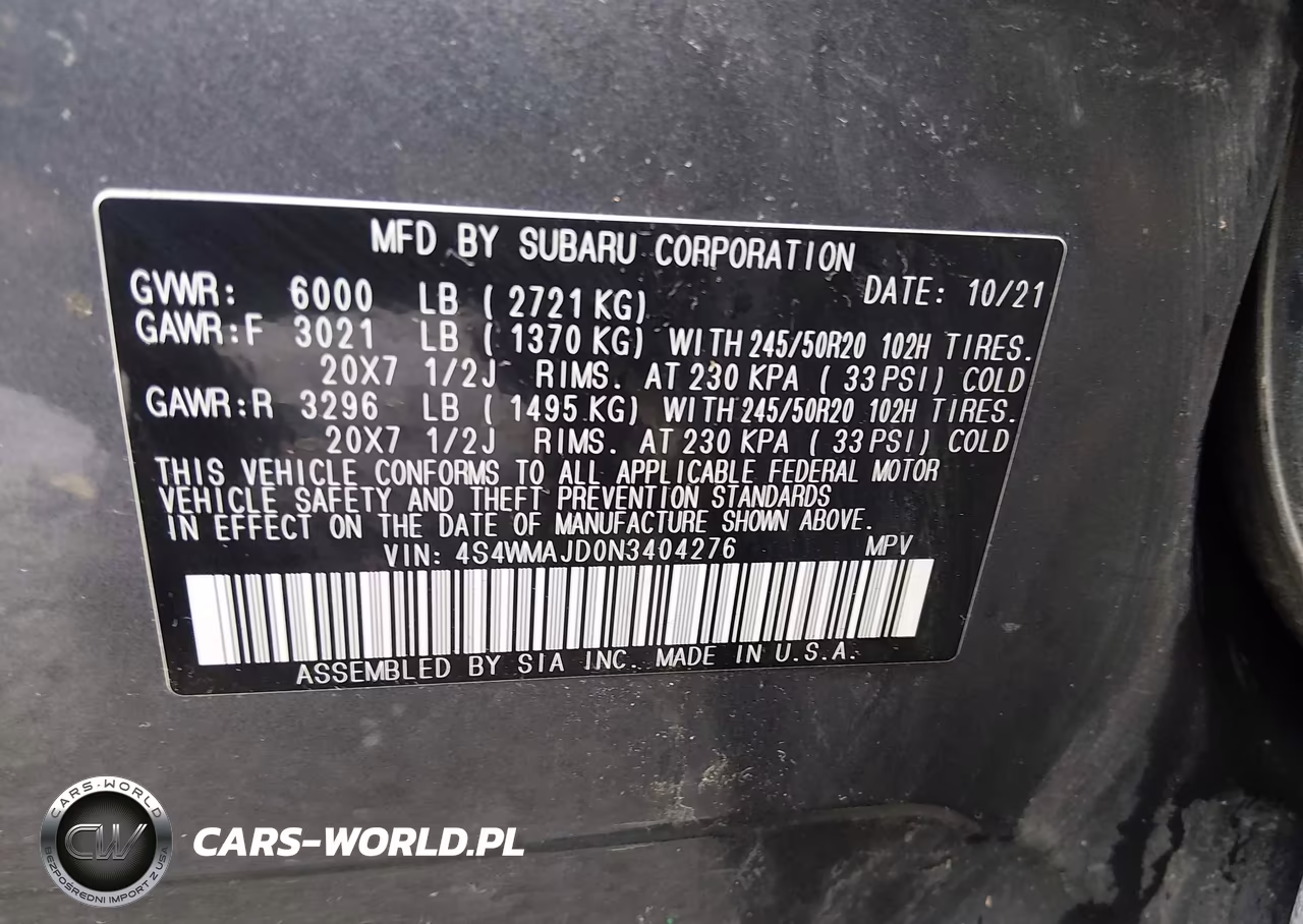 2022 Subaru Ascent Onyx Edition VIN:4S4WMAJD0N3404276 - 9