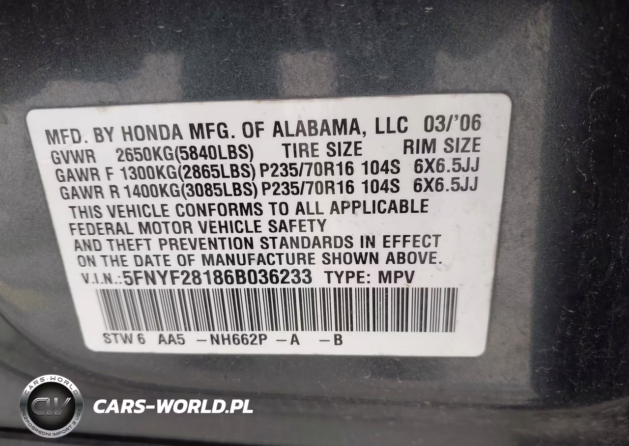 2006 Honda Pilot Lx VIN:5FNYF28186B036233 - 9