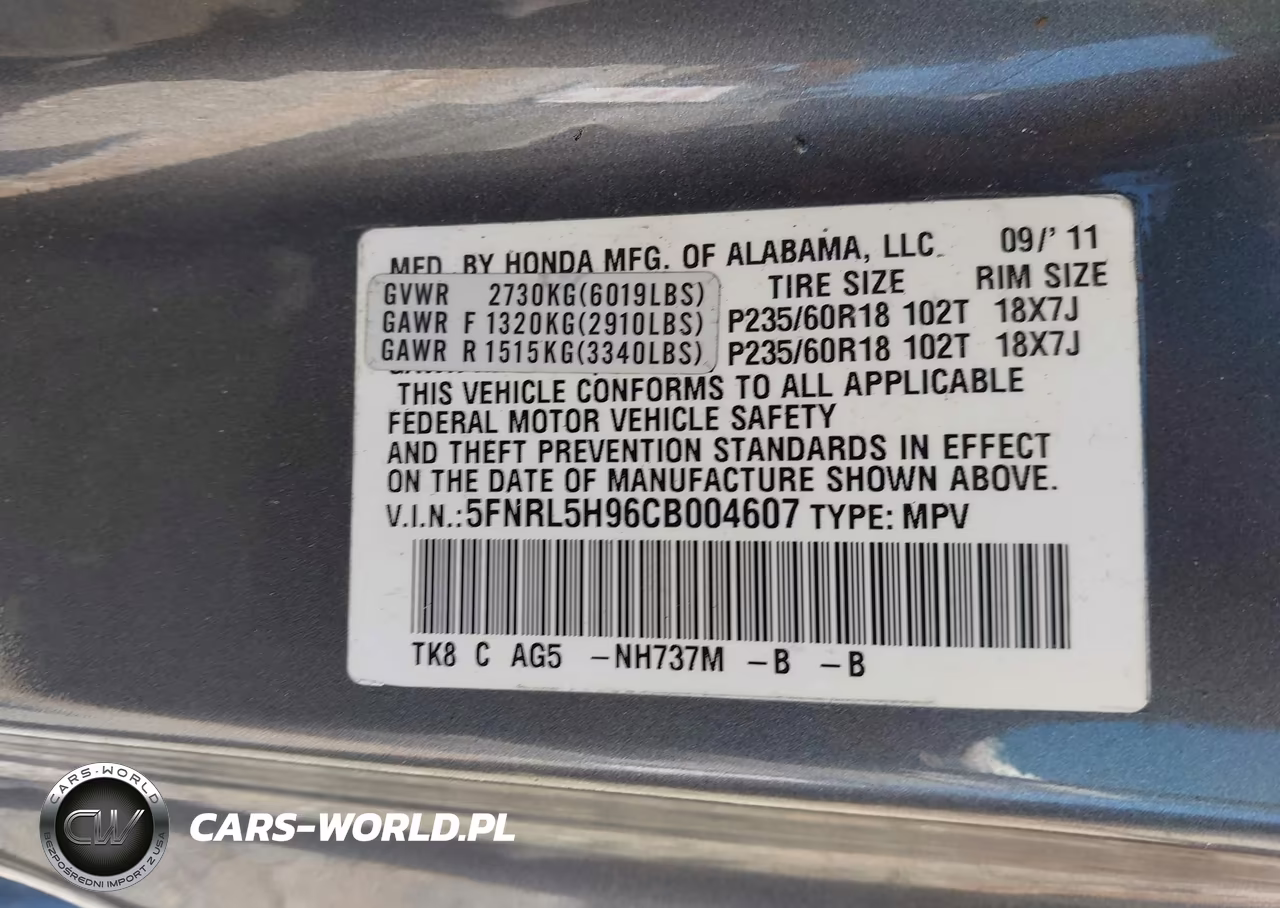 2012 Honda Odyssey Touring-Touring Elite VIN:5FNRL5H96CB004607 - 9