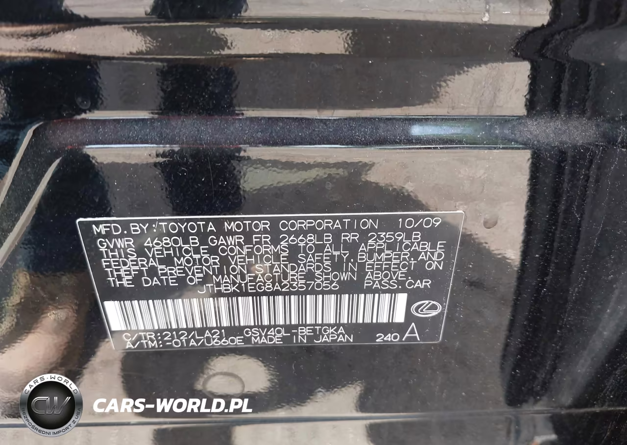 2010 Lexus Es 350 VIN:JTHBK1EG8A2357056 - 9