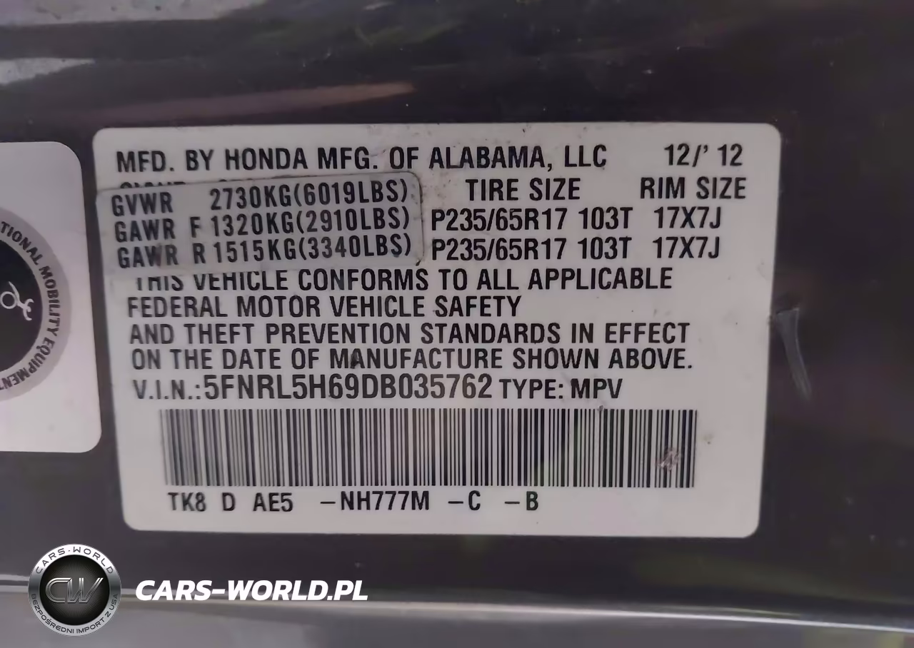 2013 Honda Odyssey Ex-L VIN:5FNRL5H69DB035762 - 9