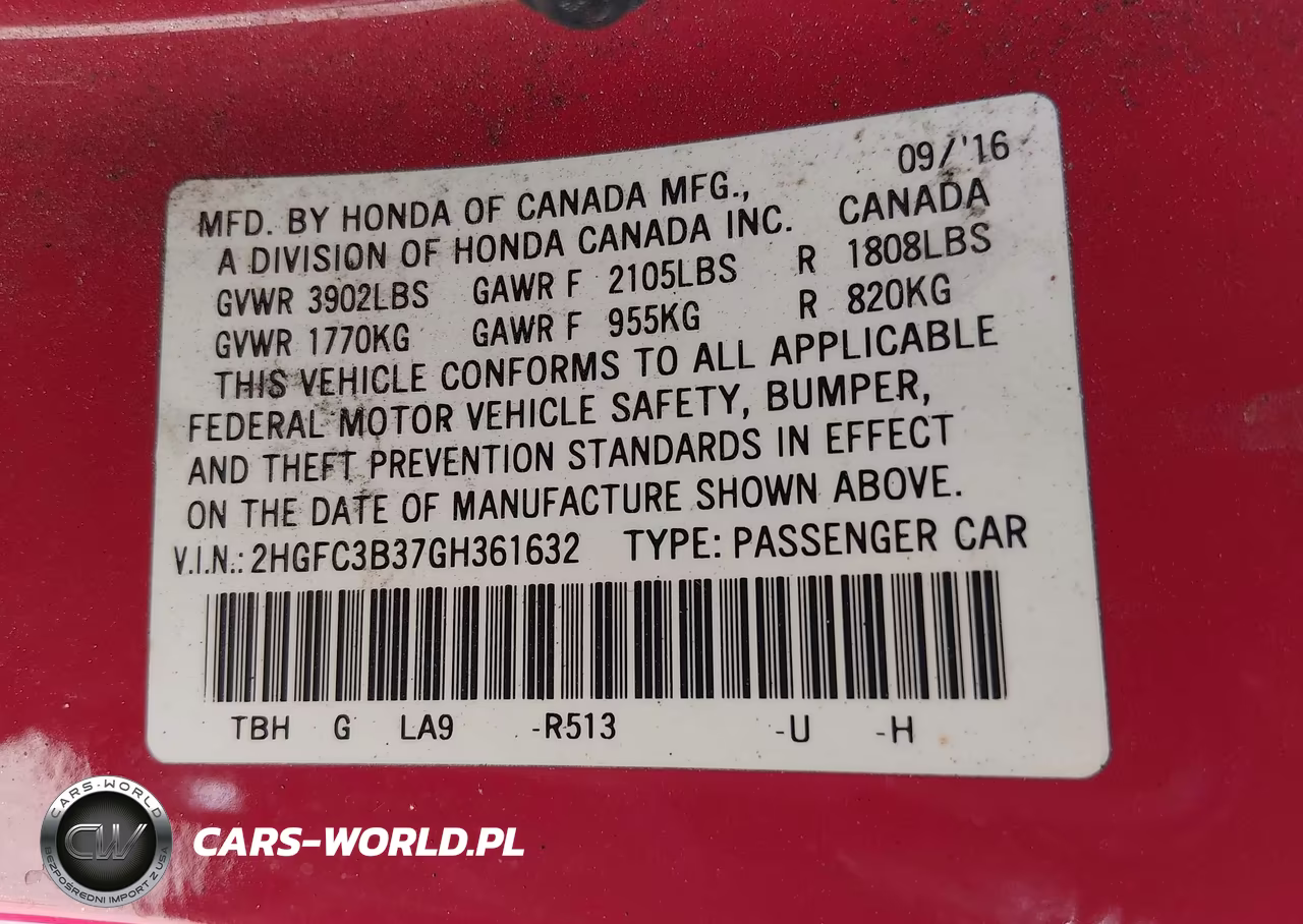 2016 Honda Civic Ex-T VIN:2HGFC3B37GH361632 - 9