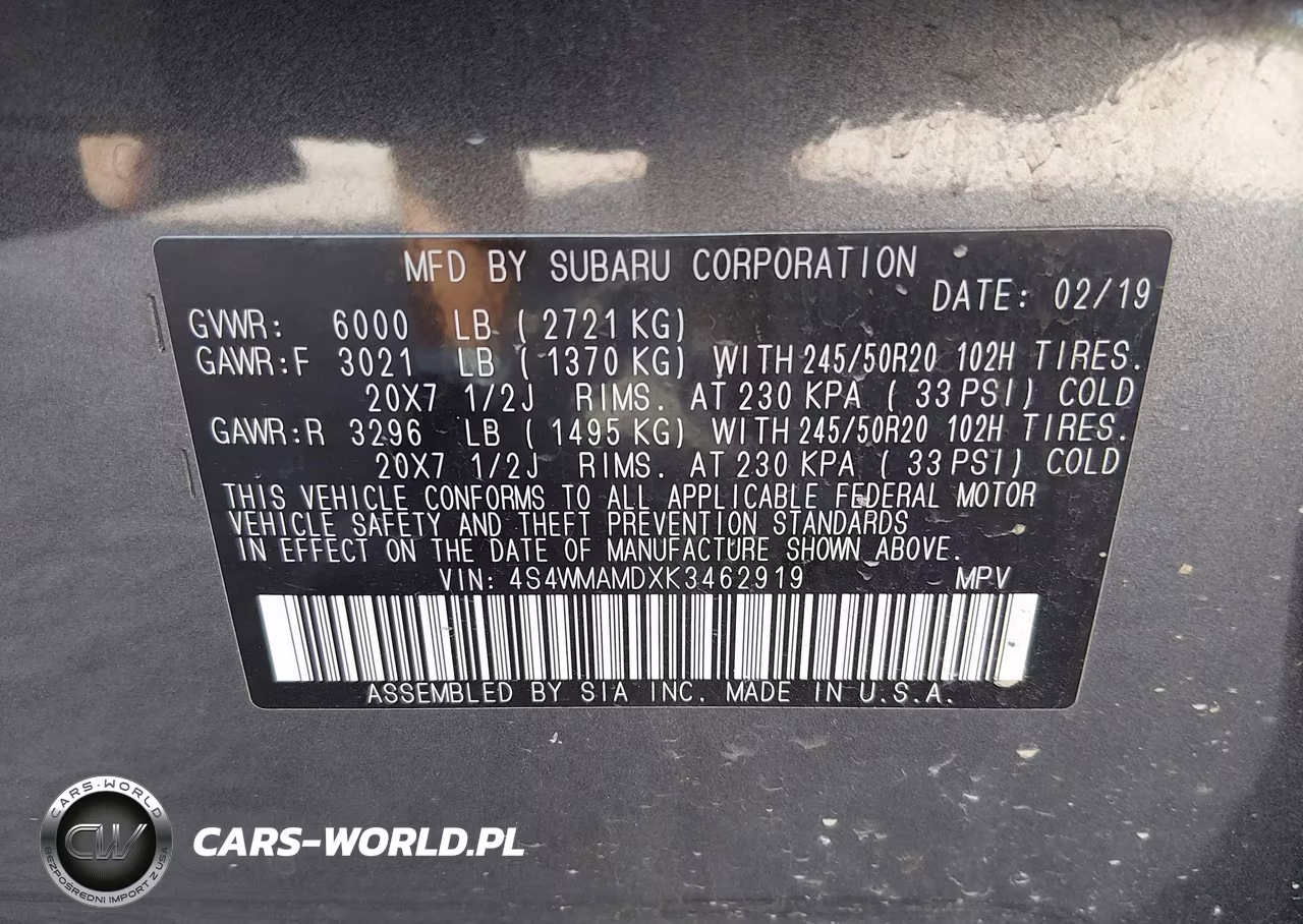 2019 Subaru Ascent Limited VIN:4S4WMAMDXK3462919 - 9