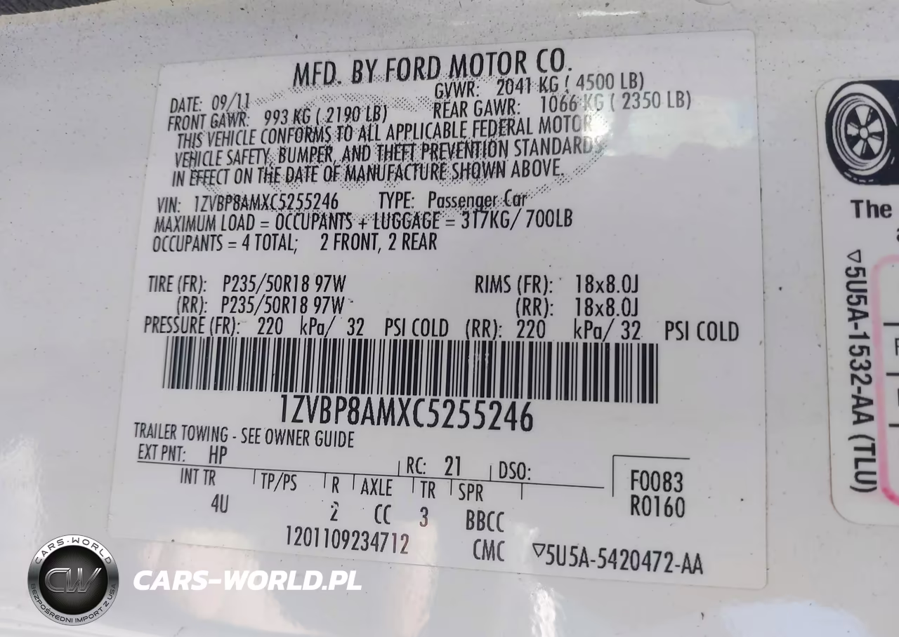 2012 Ford Mustang V6 Premium VIN:1ZVBP8AMXC5255246 - 9