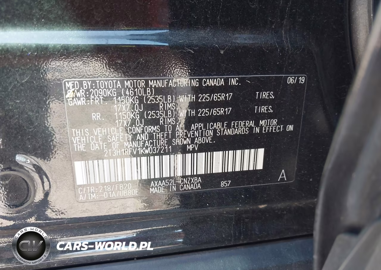 2019 Toyota Rav4 Le VIN:2T3H1RFV1KW037211 - 9