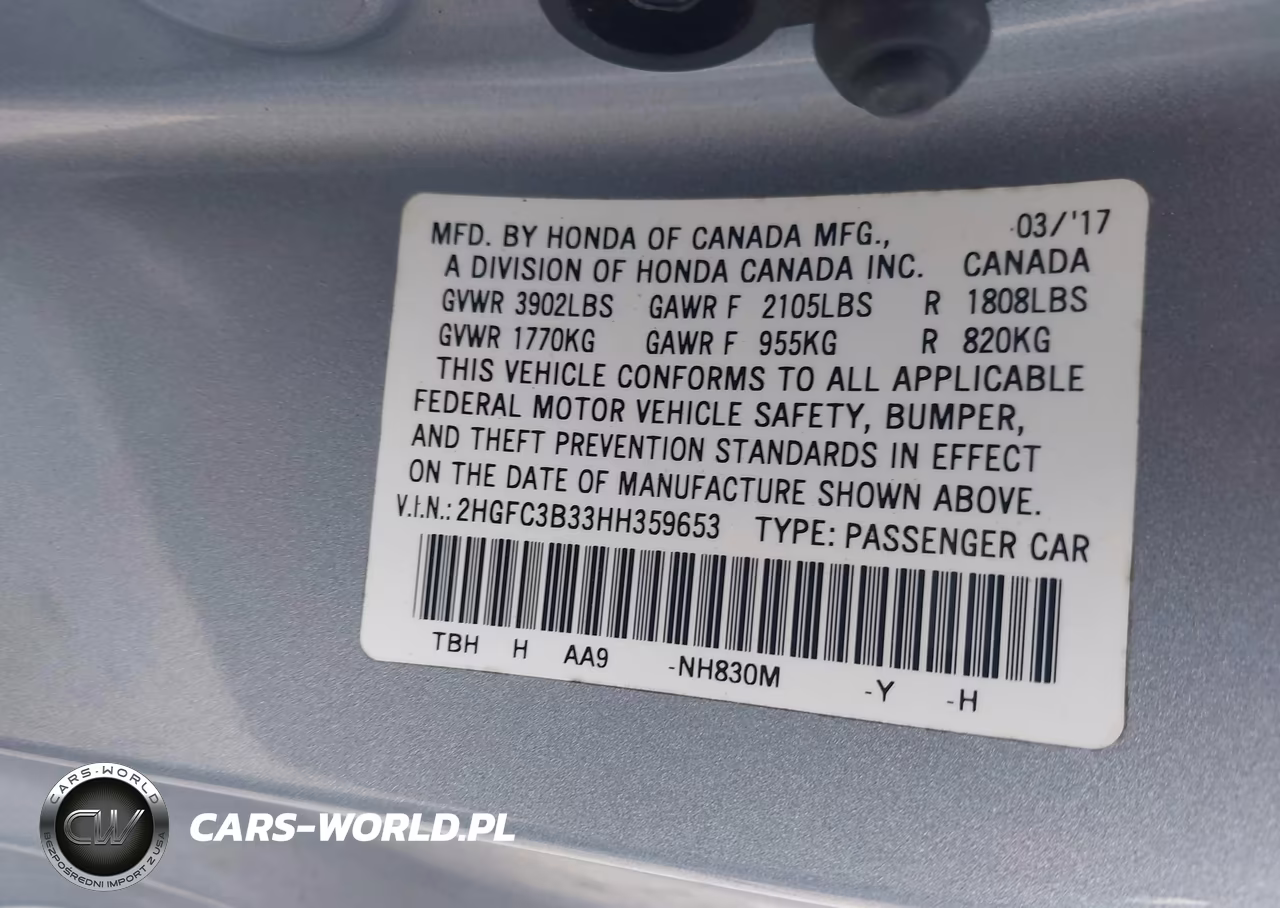 2017 Honda Civic Ex-T VIN:2HGFC3B33HH359653 - 9