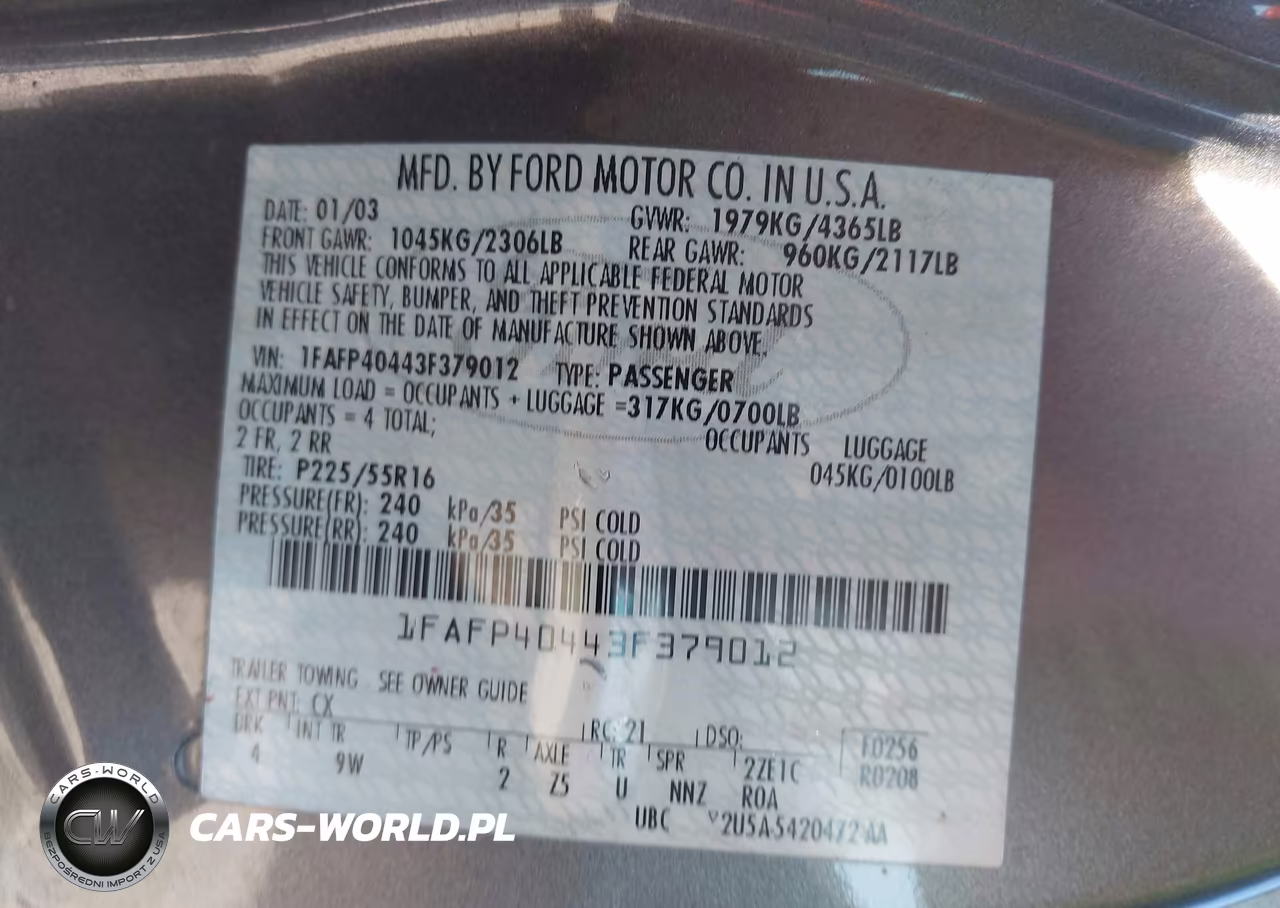 2003 Ford Mustang VIN:1FAFP40443F379012 - 9