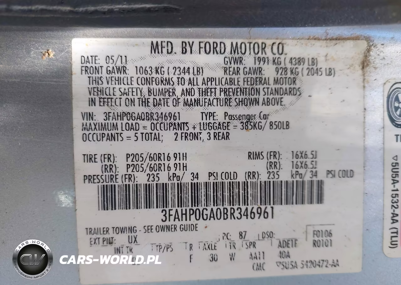 2011 Ford Fusion S VIN:3FAHP0GA0BR346961 - 9
