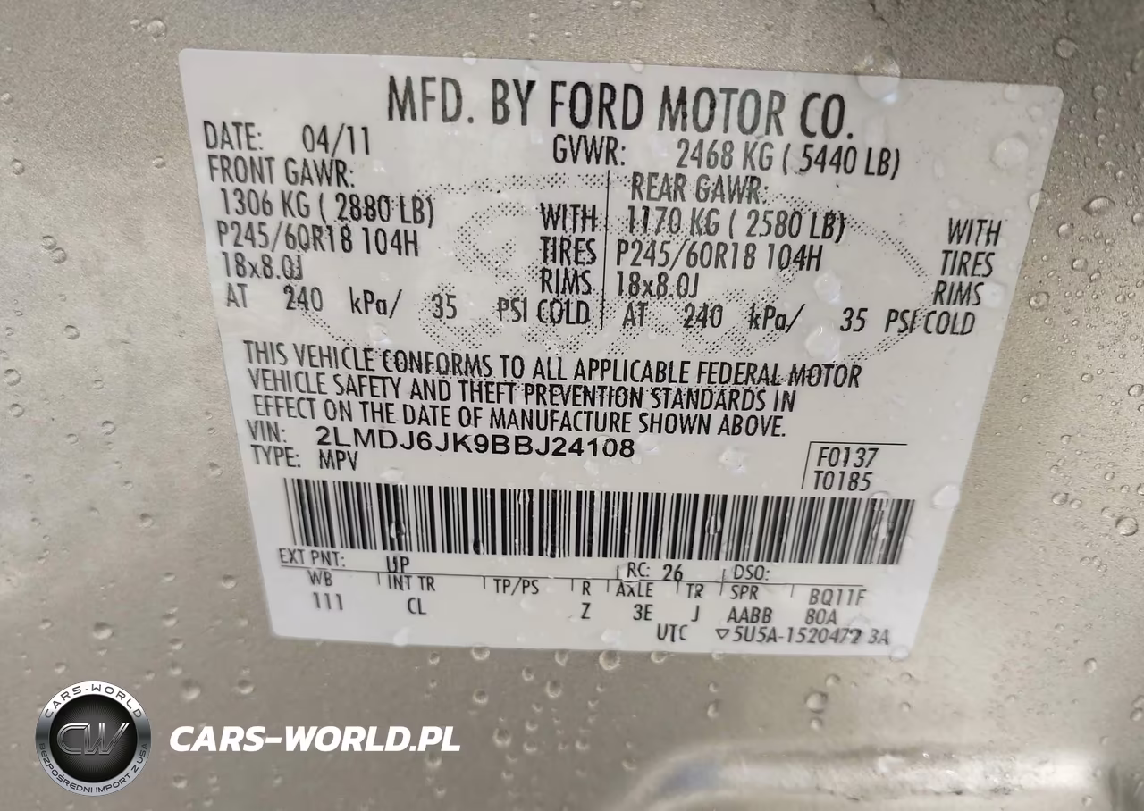 2011 Lincoln Mkx VIN:2LMDJ6JK9BBJ24108 - 9