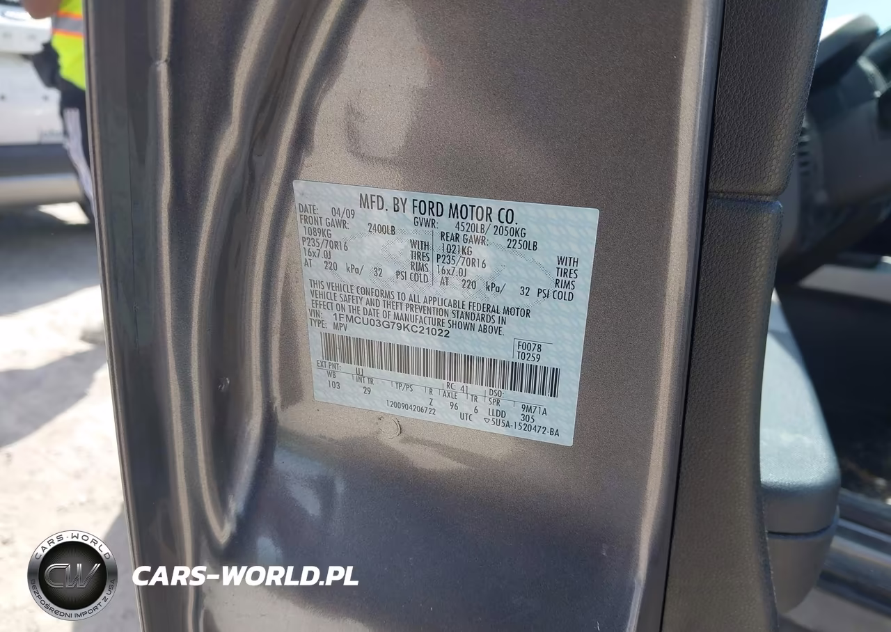 2009 Ford Escape Xlt VIN:1FMCU03G79KC21022 - 9