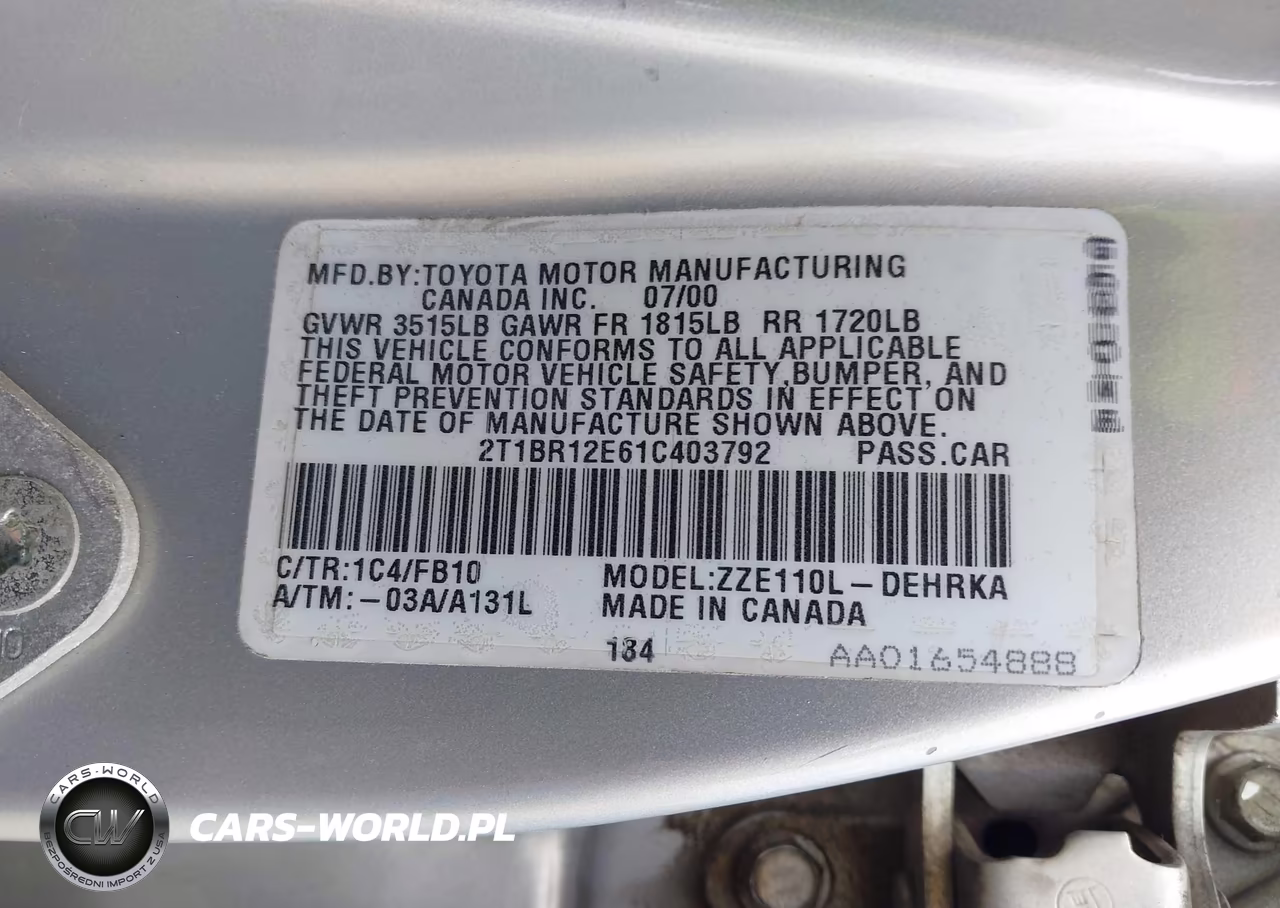 2001 Toyota Corolla Ce VIN:2T1BR12E61C403792 - 9