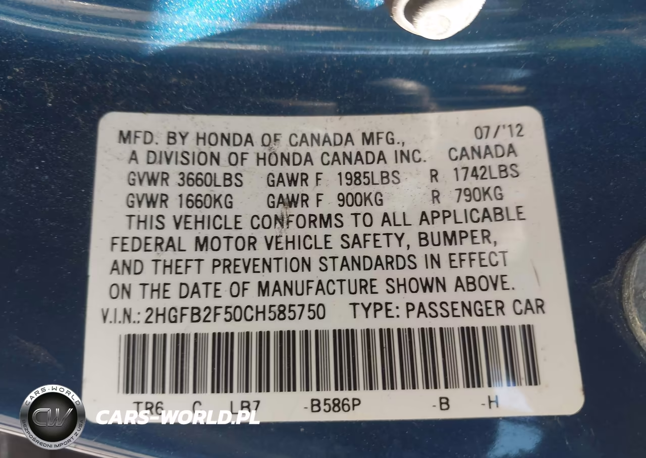 2012 Honda Civic Lx VIN:2HGFB2F50CH585750 - 9